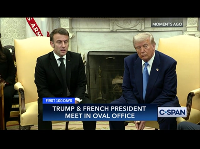 Pres. Trump & French Pres. Macron Meet in Oval Office : CSPAN : February 24, 2025 1:16pm-1:45pm EST